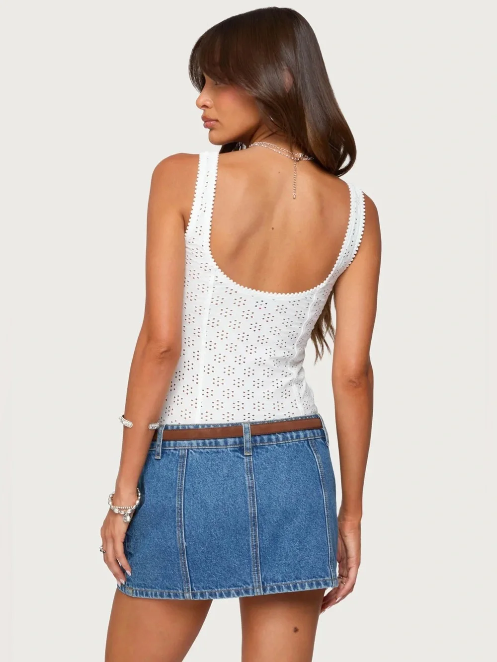 Edikted White Eyelet Corset Bodysuit Snap Closure NWT